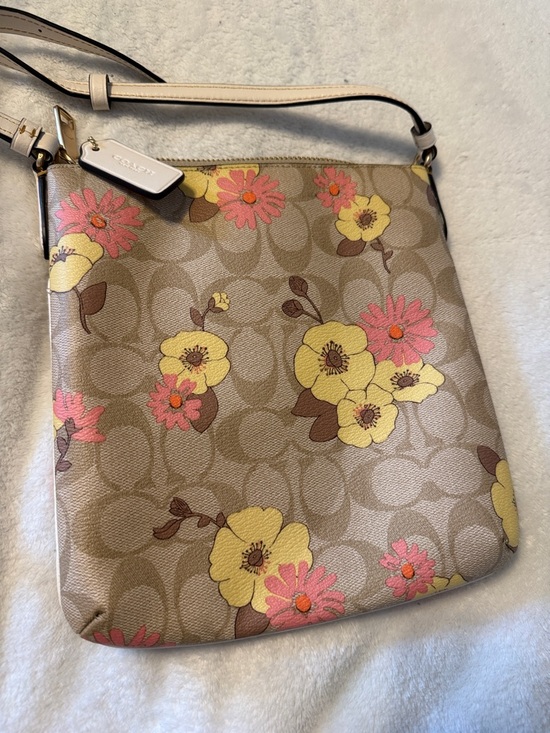 Coach Beige Floral Signature Crossbody with Yellow and Pink Flowers
